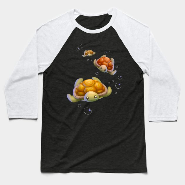 3 Cute Turtles Swimming Under the Sea Baseball T-Shirt by Irene Koh Studio